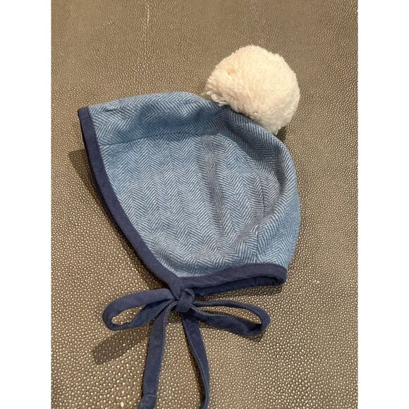 Briar Bonnet 18/24 EUC Blue Chevron White Pom